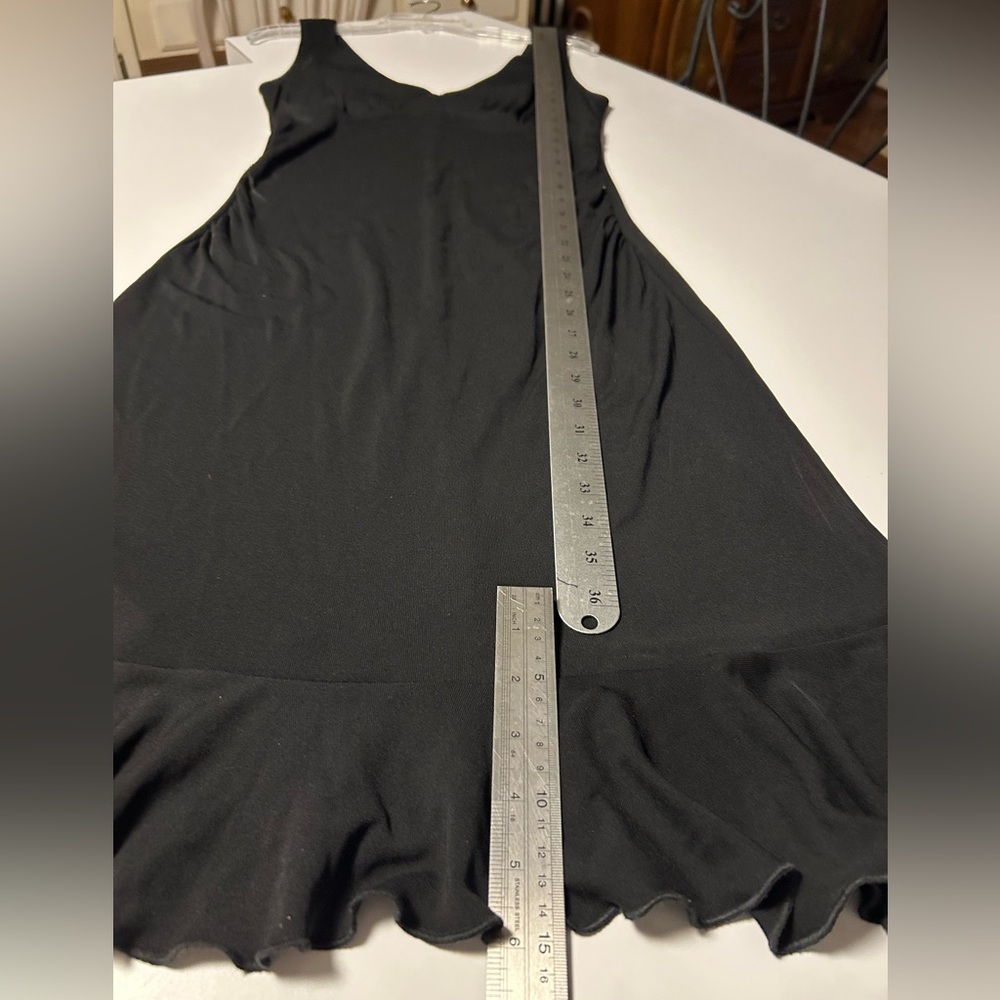 BCBG Black Tank Princess Cut Ruffle Hem Midi Dress with give and stretch.  Sz S - Picture 6 of 7